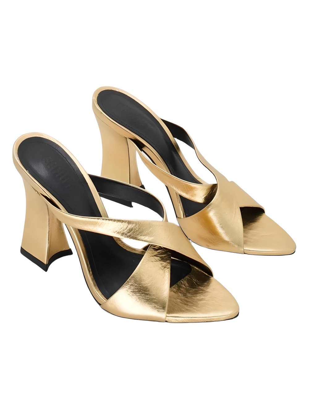 Schutz Glenda Gold Metallic Crisscross Block Heel Sandals Size 6.5B - Picture 4 of 6